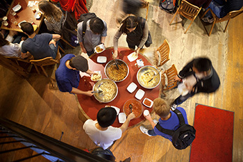 overhead view of dining on campus