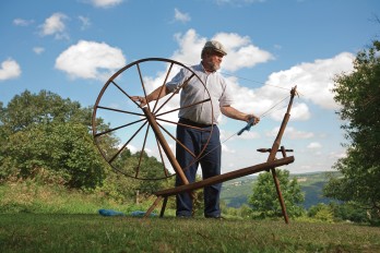 Wayne Harbert with spinning wheel