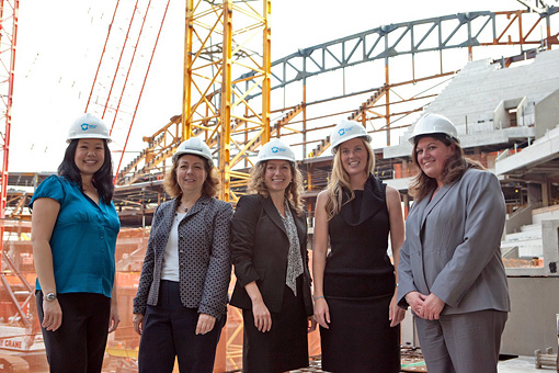 Josie Mok, Eileen Weingarten, Rebecca DeMarinis D'Eloia, Kate Bicknell and Julie Margolin at Barclays Center construction site